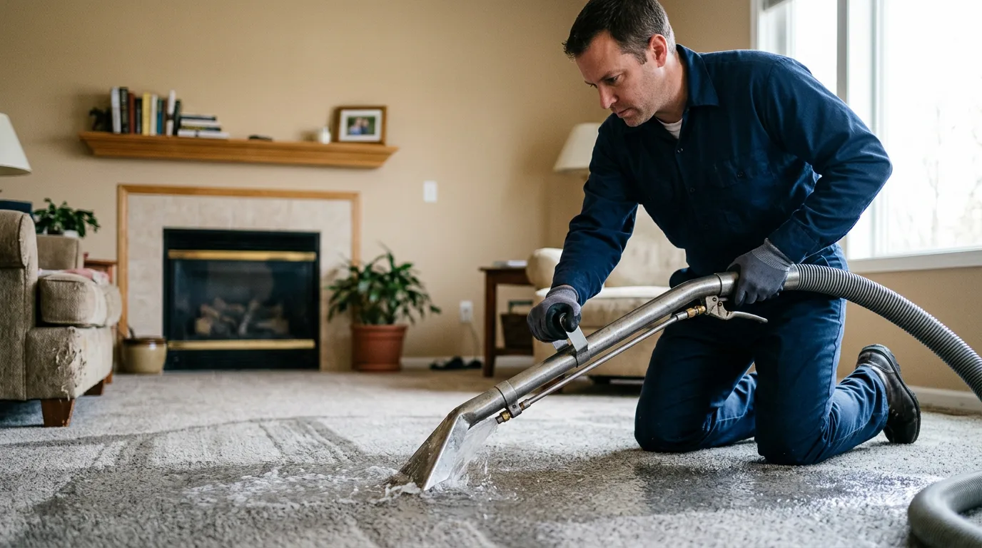 Water damage restoration technician working near Norborne, MO